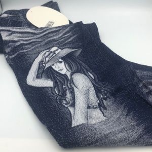 Cropped Stretchy Pants Faux Denim Color Design